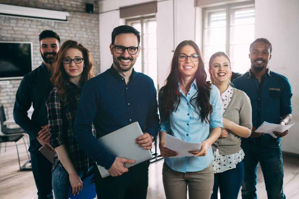 office workers looking forward