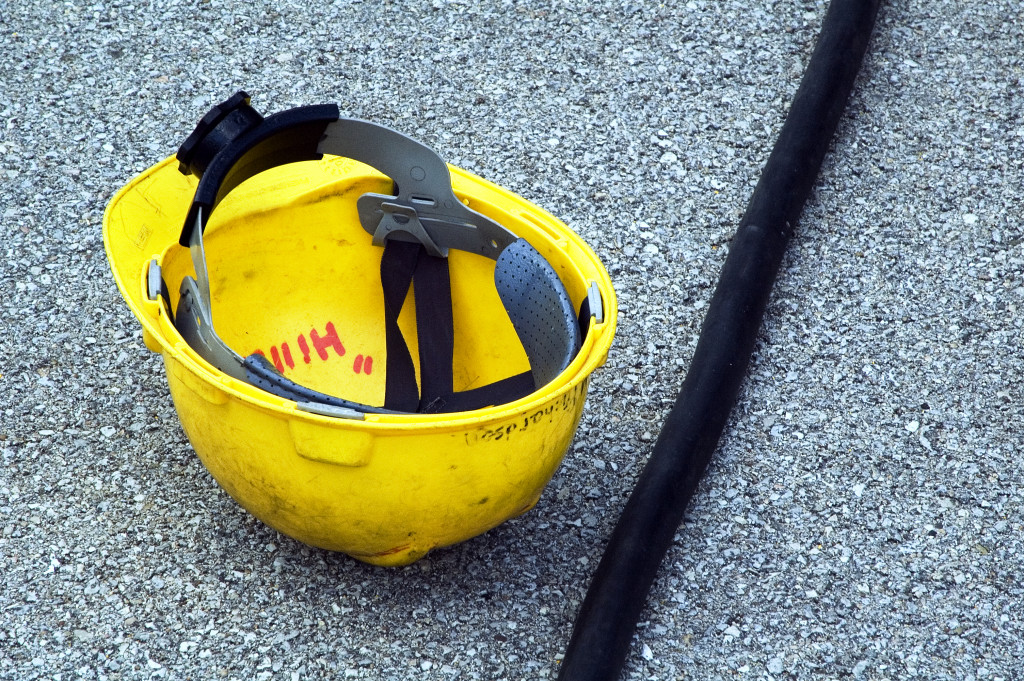 Hardhat fallen from a construction worker